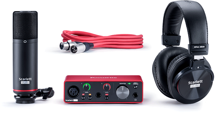 PACK FOCUSRITE DE INTERFAZ SOLO + MICROFONO CONDENSADOR+ AUDIFONOS  DE ESTUDIO