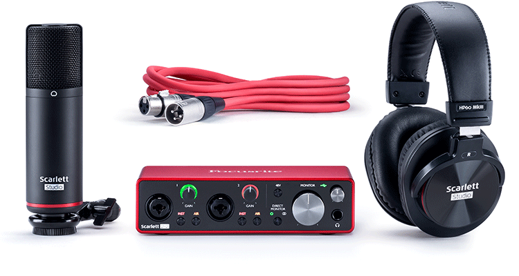 PACK FOCUSRITE DE INTERFAZ 2I2 + MICROFONO CONDENSADOR+ AUDIFONOS  DE ESTUDIO