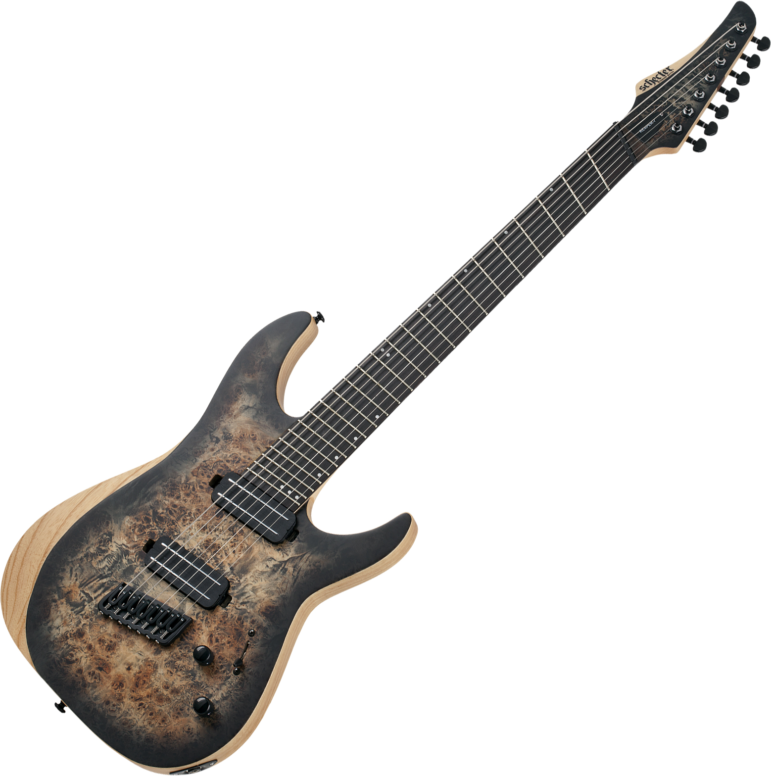GUITARRA ELECTRICA SCHECTER REAPER 7 MULTIESCALA CHARCOAL BURTS SKU:1509