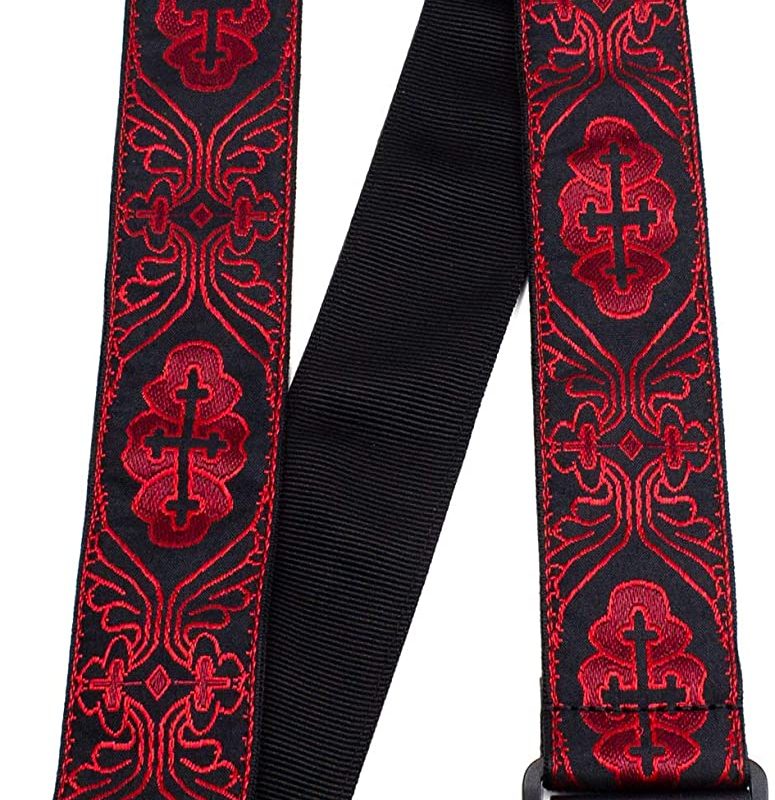 Correa Perri's Ref. 7071Red Cross Jacquard Guitar Strap