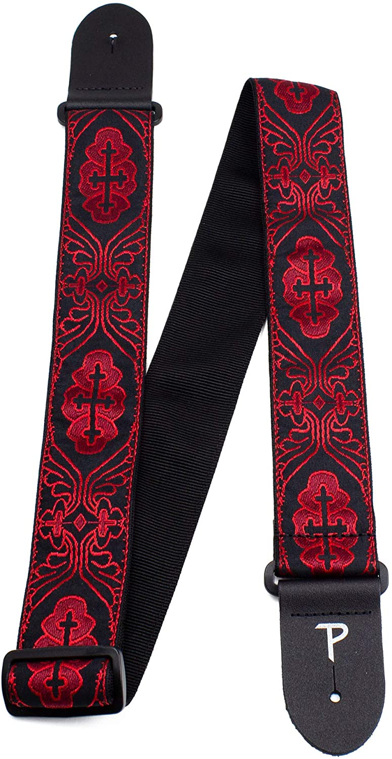 Correa Perri's Ref. 7071Red Cross Jacquard Guitar Strap