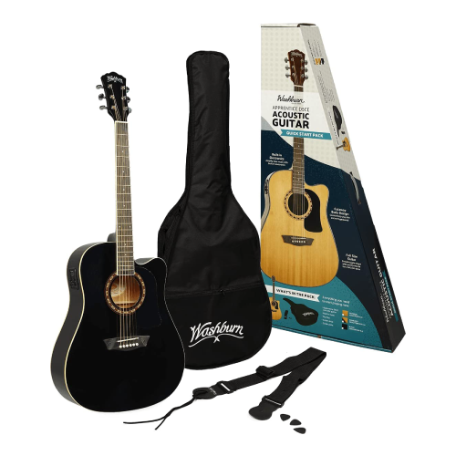 Pack Guitarra Electroacustica Washburn Negro AD5CEBPACK-A-U